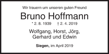 Traueranzeige von Bruno Hoffmann von Siegener Zeitung