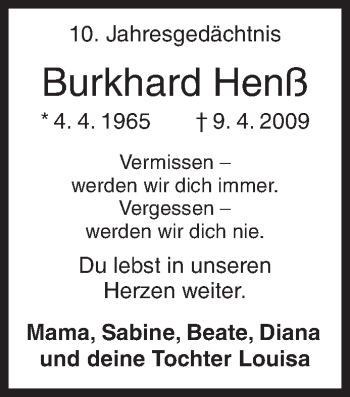 Traueranzeige von Burkhard Henß von Siegener Zeitung