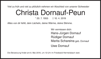 Traueranzeige von Christa Dornauf-Peun von Siegener Zeitung