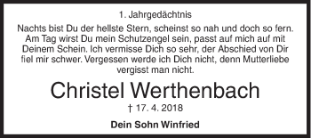 Traueranzeige von Christel Werthenbach von Siegener Zeitung