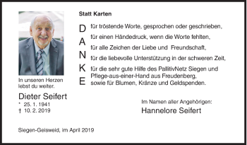 Traueranzeige von Dieter Seifert von Siegener Zeitung