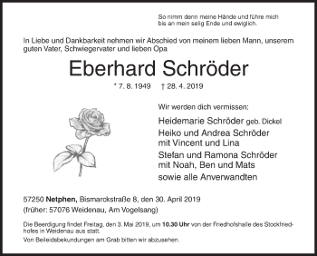 Traueranzeige von Eberhard Schröder von Siegener Zeitung