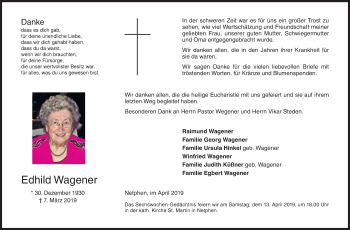 Traueranzeige von Edhild Wagener von Siegener Zeitung