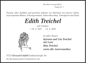Traueranzeige von Edith Treichel von Siegener Zeitung
