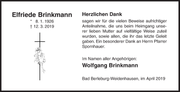 Traueranzeige von Elfriede Brinkmann von Siegener Zeitung