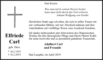 Traueranzeige von Elfriede Carl von Siegener Zeitung