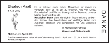 Traueranzeige von Elisabeth Maaß von Siegener Zeitung