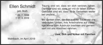 Traueranzeige von Ellen Schmidt von Siegener Zeitung