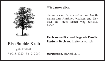 Traueranzeige von Else Sophie Kroh von Siegener Zeitung