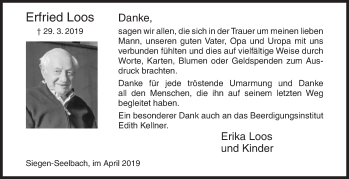 Traueranzeige von Erfried Loos von Siegener Zeitung