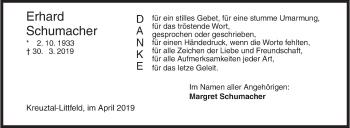Traueranzeige von Erhard Schumacher von Siegener Zeitung