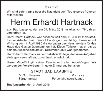 Traueranzeige von Erhardt Hartnack von Siegener Zeitung