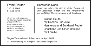 Traueranzeige von Frank Reuter von Siegener Zeitung