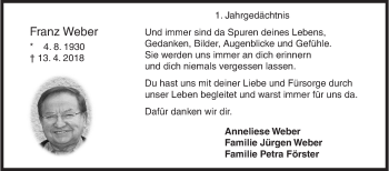 Traueranzeige von Franz Weber von Siegener Zeitung