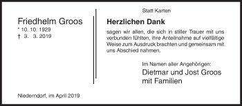 Traueranzeige von Friedhelm Groos von Siegener Zeitung