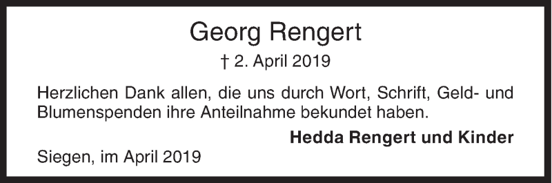  Traueranzeige für Georg Rengert vom 30.04.2019 aus Siegener Zeitung