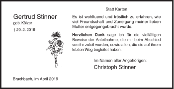 Traueranzeige von Gertrud Stinner von Siegener Zeitung