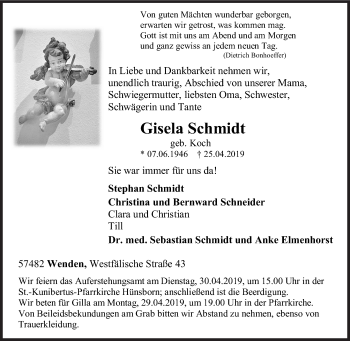 Traueranzeige von Gisela Schmidt von Siegener Zeitung