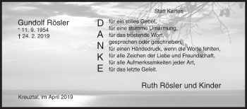 Traueranzeige von Gundolf Rösler von Siegener Zeitung