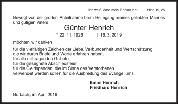 Traueranzeige von Günter Henrich von Siegener Zeitung
