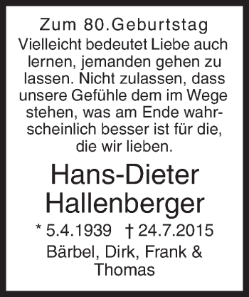 Traueranzeige von Hans-Dieter Hallenberger von Siegener Zeitung