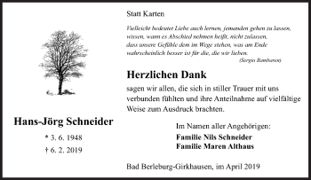 Traueranzeige von Hans-Jörg Schneider von Siegener Zeitung