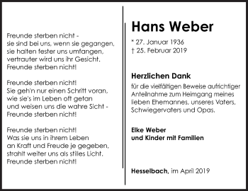 Traueranzeige von Hans Weber von Siegener Zeitung