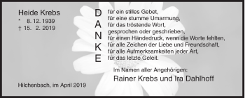 Traueranzeige von Heide Krebs von Siegener Zeitung