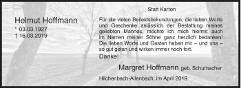 Traueranzeige von Helmut Hoffmann von Siegener Zeitung