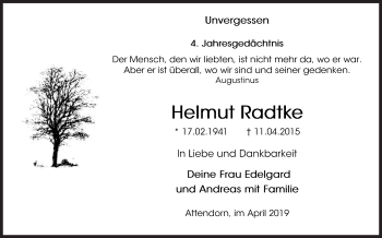Traueranzeige von Helmut Radtke von Siegener Zeitung