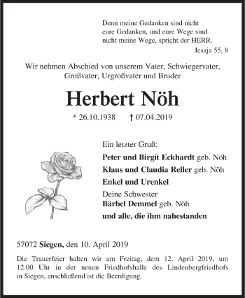 Traueranzeige von Herbert Nöh von Siegener Zeitung