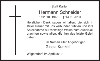 Traueranzeige von Hermann Schneider von Siegener Zeitung