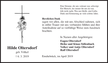 Traueranzeige von Hilde Oltersdorf von Siegener Zeitung