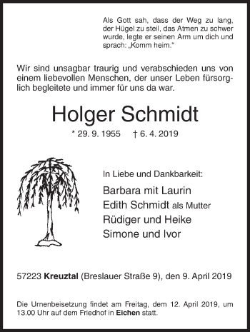 Traueranzeige von Holger Schmidt von Siegener Zeitung