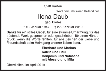 Traueranzeige von Ilona Daub von Siegener Zeitung