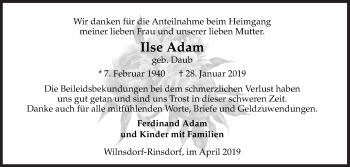 Traueranzeige von Ilse Adam von Siegener Zeitung