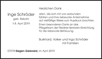 Traueranzeige von Inge Schröder von Siegener Zeitung
