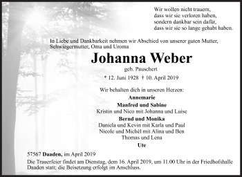 Traueranzeige von Johanna Weber von Siegener Zeitung