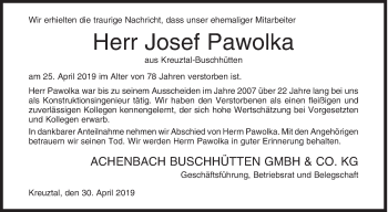 Traueranzeige von Josef Pawolka von Siegener Zeitung