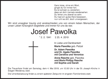 Traueranzeige von Josef Pawolka von Siegener Zeitung