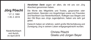 Traueranzeige von Jörg Pöschl von Siegener Zeitung