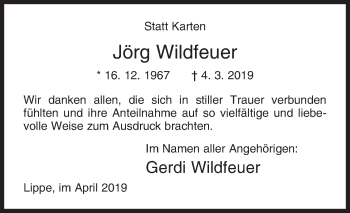 Traueranzeige von Jörg Wildfeuer von Siegener Zeitung