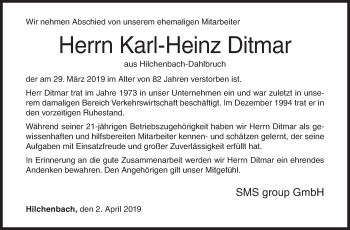 Traueranzeige von Karl-Heinz Ditmar von Siegener Zeitung