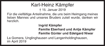 Traueranzeige von Karl-Heinz Kämpfer von Siegener Zeitung