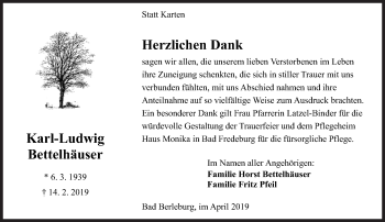 Traueranzeige von Karl-Ludwig Bettelhäuser von Siegener Zeitung
