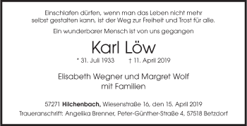 Traueranzeige von Karl Löw von Siegener Zeitung