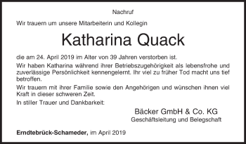 Traueranzeige von Katharina Quack von Siegener Zeitung