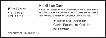 Traueranzeige von Kurt Bieler von Siegener Zeitung
