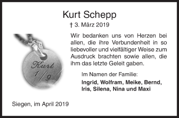 Traueranzeige von Kurt Schepp von Siegener Zeitung