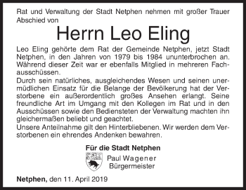 Traueranzeige von Leo Eling von Siegener Zeitung